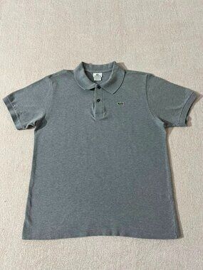 Lacoste Gray Polo Shirt Size 7 Crocodile Logo 100% Cotton Men's